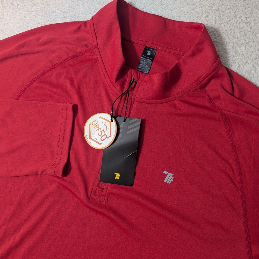 TBY 1/4 Zip L/S Pullover Mens XL Red UPF 50+ Sun Protection Performance Top‎